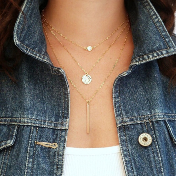 Jewelry - 4/$30 Layered Crystal, Coin, & Bar Necklace